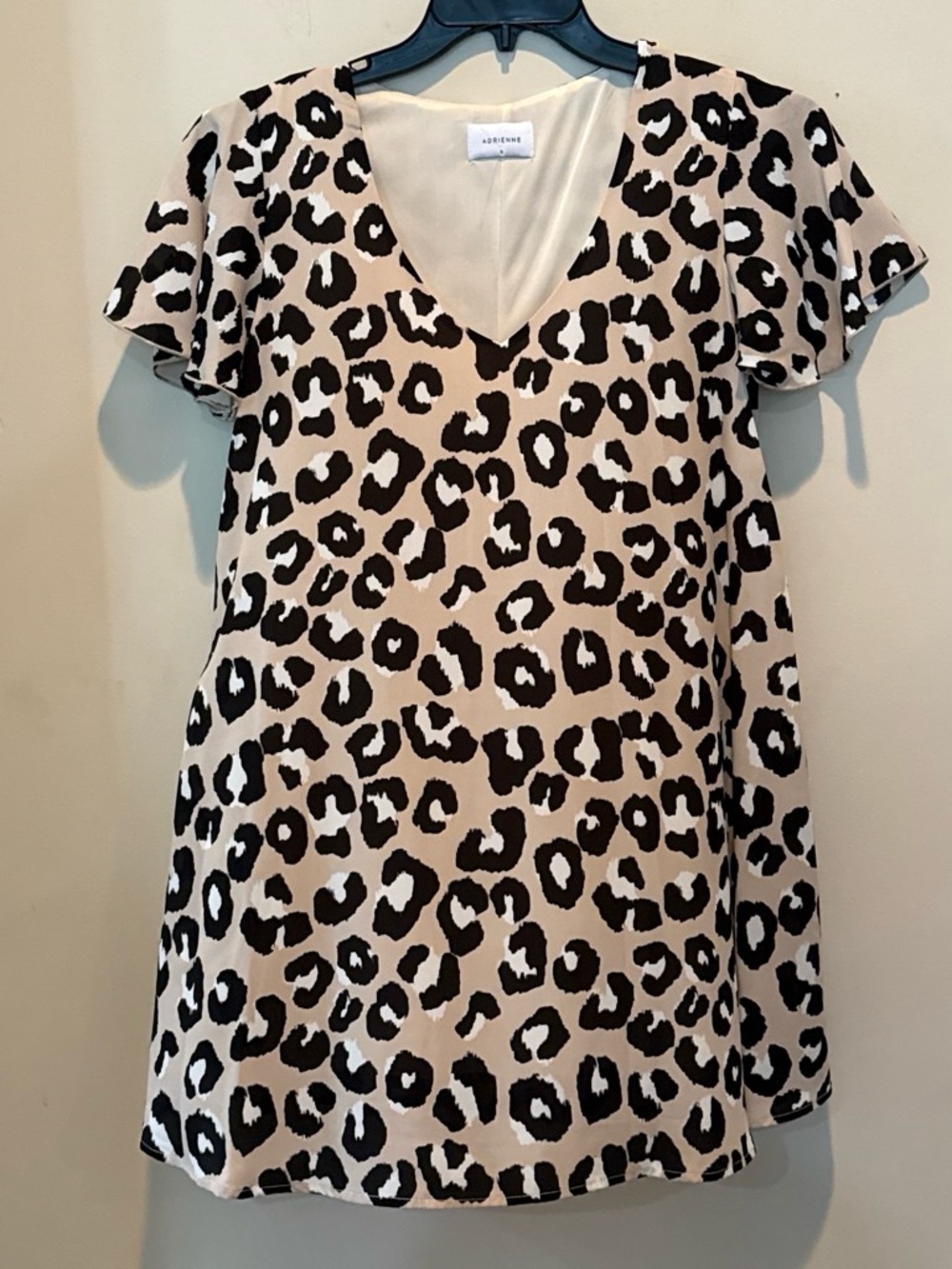 Adrienne  Leopard-Print V-Neck Dress in Beige and Black